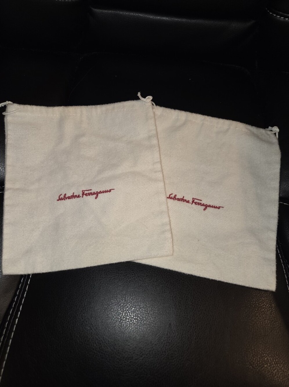 Salvatore Ferragamo Cream Drawstring Dust Bag Set of 2- Red Logo